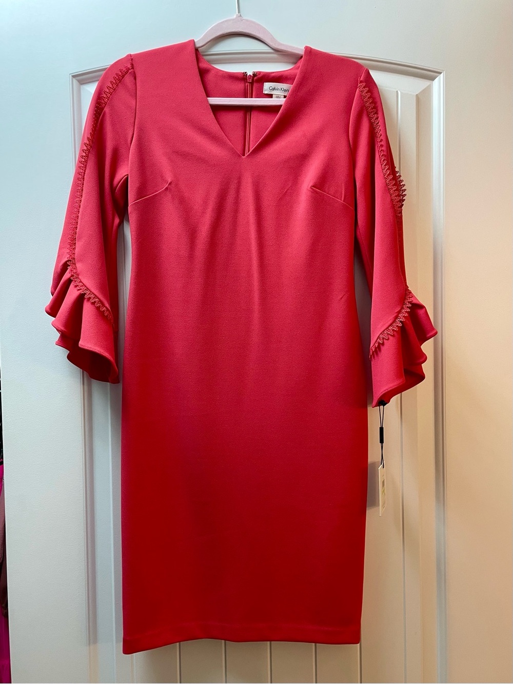 NWT Calvin Klein Bright Pink Ruffle Sleeve Midi Dress